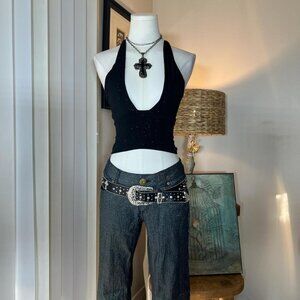 Y2k Papaya Sparkle Halter Crop Top